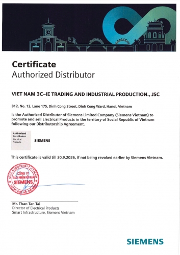 Giấy chứng nhận nhà phân phối ủy quyền sản phẩm của Siemens năm 2026
